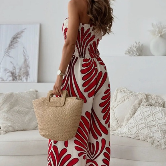 314- Rita Bandeau Shirred Wide Leg
Jumpsuit-Red - Picture 2 of 2